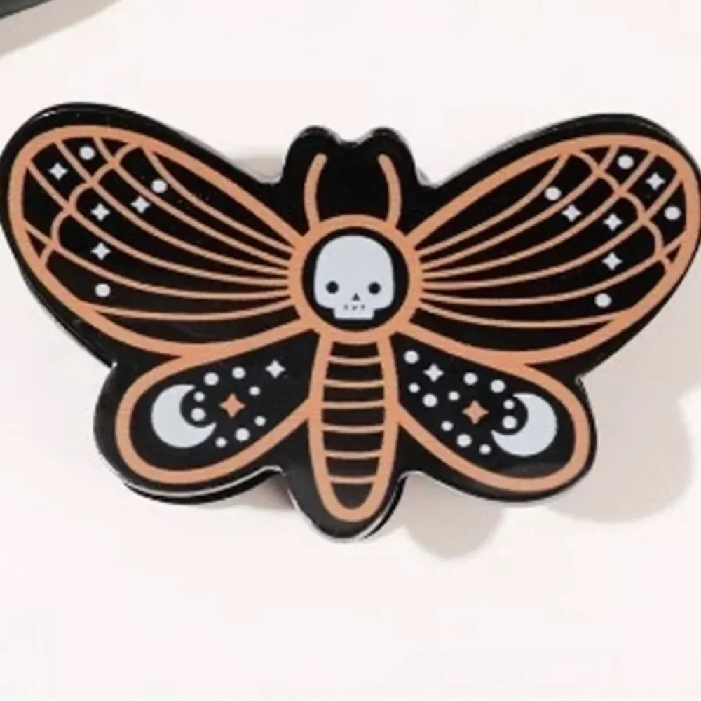 NWT Black Gothic Moth Skull Hair Claw Clip Halloween Celestial Moon Hair Bug
